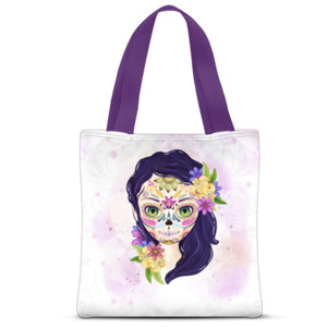 Tas Tote Fullprint skull with watercolor
