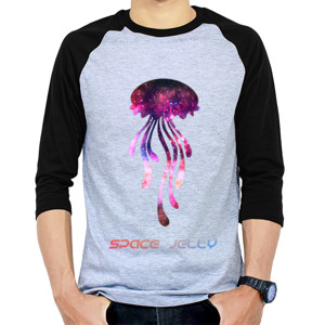 Kaos Raglan Sweater Pria Lengan Panjang Hitam - SPACE JELLY