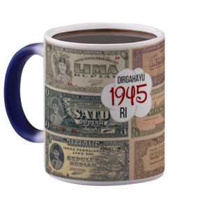 Mug Bunglon Gelas Motif Uang RI Tahun 1945