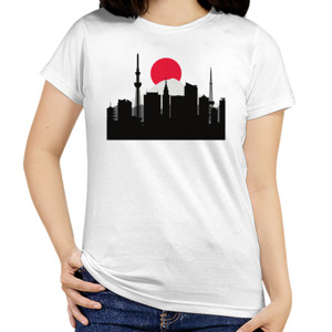 Kaos View Kota Tokyo Landmarks Gunung Fuji Jepang Merah
