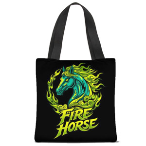 Tas Tote Fullprint Fire Horse T-Shirt | Flaming Horse Artwork | Stree