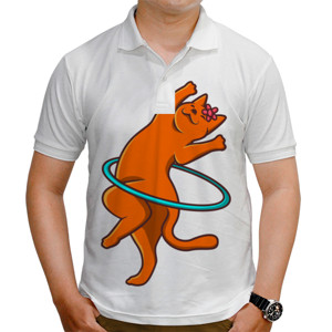 Kaos Polo Kucing Lucu Bermain Hulahoop