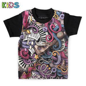 Kaos Anak Full-Print Cool Music Doodle Graffiti Art T-Shirt Full Print