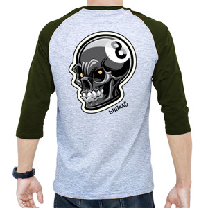 Kaos Raglan 8ball skull | billiArt 3/4 Shirt