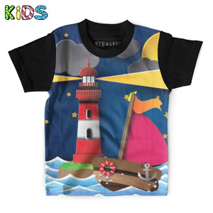 Kaos Anak Full-Print Baju Kaos Anak Yacht on sea night full moon