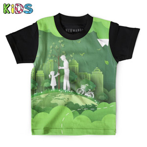 Kaos Anak Full-Print Baju KAos Anak Green city with family