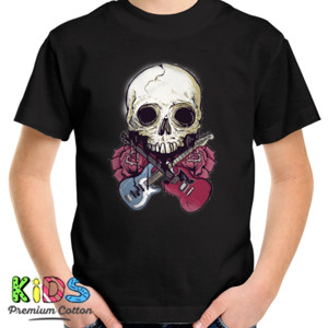 Kaos Kaos skull and guitars t-shirt trendy tattoo style