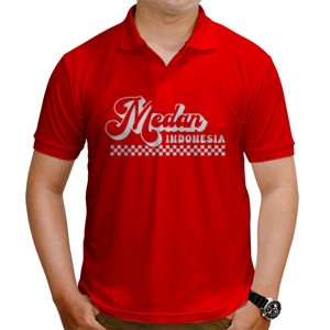 Kaos Polo Medan Tipografi Retro Putih