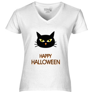 Kaos Black Cat Head Happy Halloween
