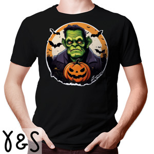 Kaos Halloween Pria Franken Pumkin Ungu Oranye
