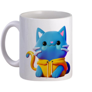 Mug Mug Kucing Biru Coklat Lucu Imut Kartun