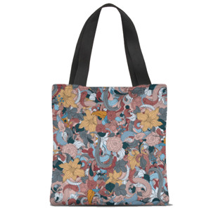 Tas Tote Fullprint Retro Flower Tote Bag