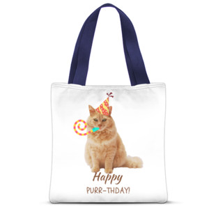 Tas Tote Fullprint Happy Purr-thday ucapan ulang tahun kucing
