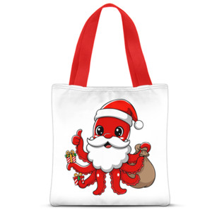 Tas Tote Fullprint Kaos Natal Santa Octopus