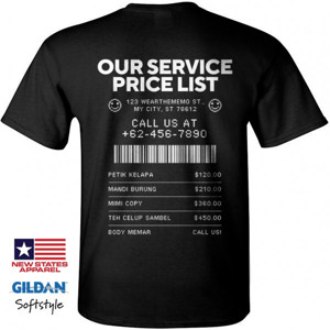 Kaos Our Service Pricelist