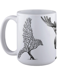 Mug Gelas Motif Gambar Illustrasi Burug Pohon