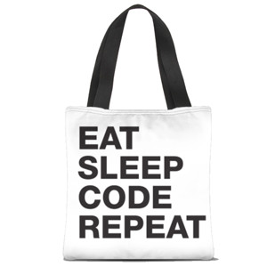 Tas Tote Fullprint Eat Sleep Code Repeat Putih