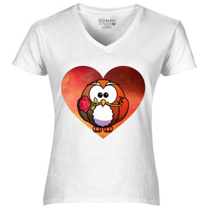 Kaos Cute Love Rose Owl - Burung Hantu Mawar Cinta
