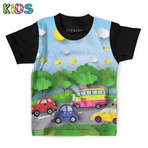 Kaos Anak Full-Print Baju Kaos Anak Car on road