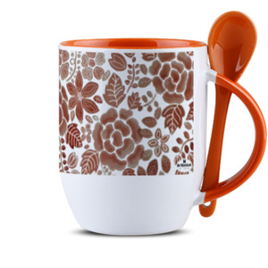 Mug Sendok Premium Oranye Marroni Dasar Putih