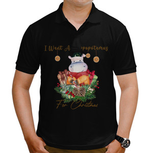 Kaos Polo I Want A Hippopotamus for Christmas-Kuda Nil Lucu