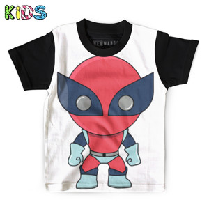 Kaos Anak Full-Print pahlawan dengan kostum merah dan biru
