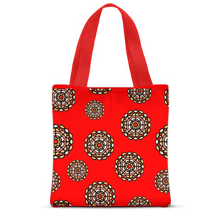 Tas Tote Fullprint Bunga Bulat Dasar Merah