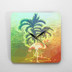 Jam Dinding Flamingo With Palm Trees Wall Clock 