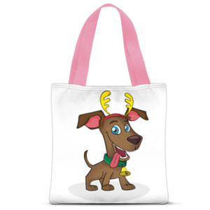 Tas Tote Fullprint anjing dengan topi natal