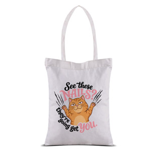 Tas Tote Tote Bag Kanvas Kucing Lucu See These Nails