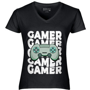 Kaos Konsol Gim Permainan Video Teks Putih