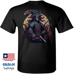 Kaos Japanese samurai warrior with dragon vector illust