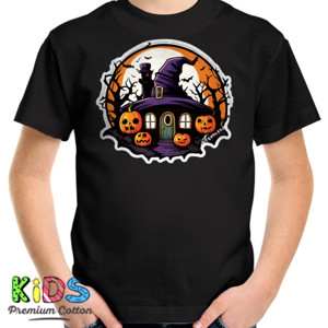 Kaos Halloween Anak Rumah Sihir Ungu Pumpkin Oranye