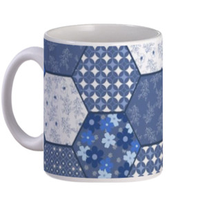 Mug Putih Standar Motif Perca Biru