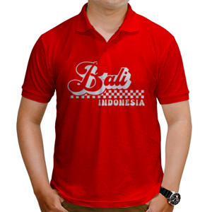 Kaos Polo Bali Tipografi Retro Putih