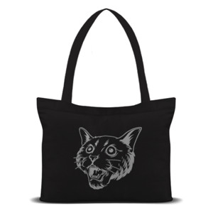 Tas Tote kepala kucing marah putih