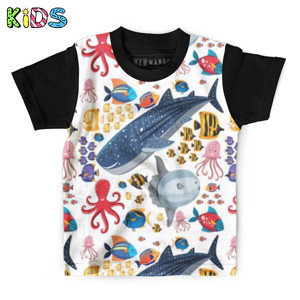 Kaos Anak Full-Print Hewan Laut pattern