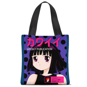 Tas Tote Fullprint Tas Tote Kekinian, Desain Doodle Kawaii Anime Lucu