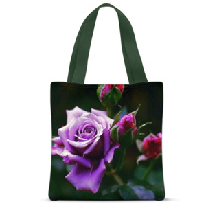 Tas Tote Fullprint Bunga Mawar Hijau