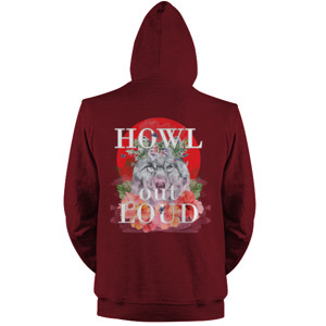 Jaket Hoodie Howl Out Loud, Wolf on red moon (back side)