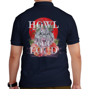 Kaos Polo Howl Out Loud, Wolf on red moon (back side)