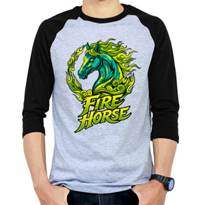 Kaos Raglan Fire Horse T-Shirt | Flaming Horse Artwork | Stree