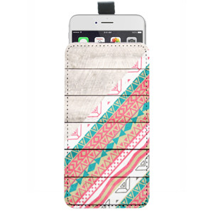Sarung HP Pouch Pattern Coral Teal Chevron Wood Phonecase