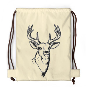 Tas Serut Fullprint ilustrasi kepala rusa hitam