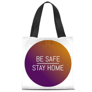 Tas Tote Fullprint Be Safe, Stay Home