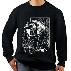 Jaket Sweater Kaos Red girl black & white illustration