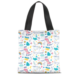 Tas Tote Fullprint Dinosaurus dan unicorn