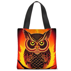 Tas Tote Fullprint Burung Hantu dan Api 4