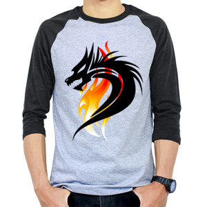 Kaos Raglan Lengan 3/4 Gambar Naga Sederhana