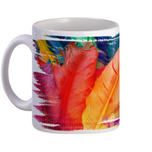 Mug colored feathers